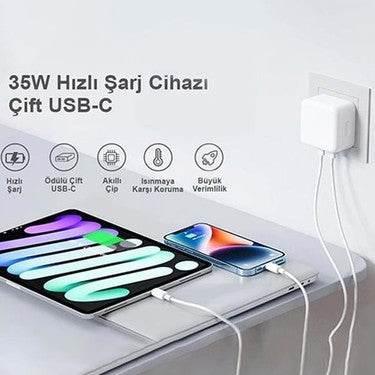 35w çift usb-c girişli ios android uyumlu hızlı şarj adaptör başlık
