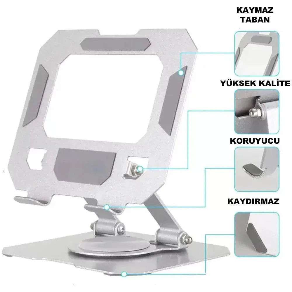 Foldable metal tablet stand | 360° döner, katlanabilir ayarlanabilir tutucu | tüm tablet modelleri ile uyumlu