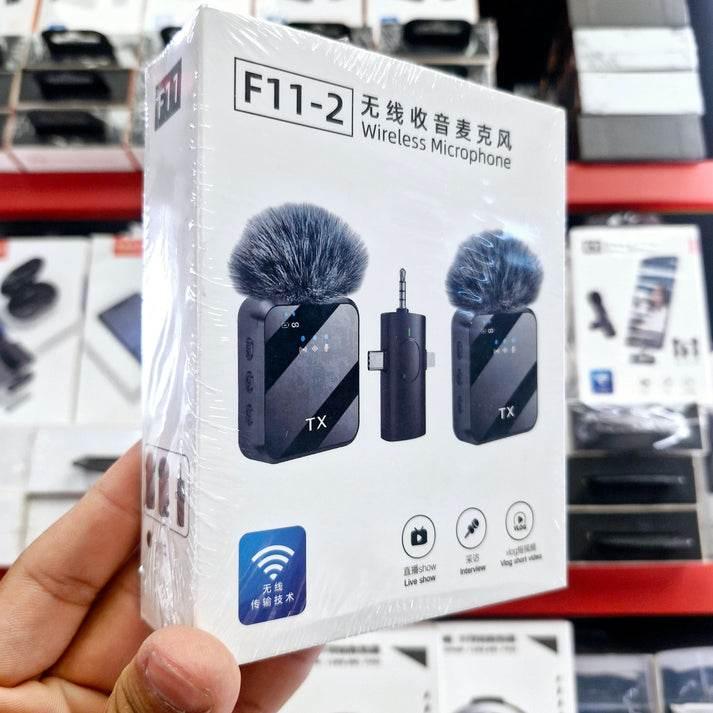 F11-2 kablosuz tx çift yaka mikrofonu | type-c + lightning + 3,5mm jak girişli | 3'ü 1 arada üniversal wireless mikrofon seti