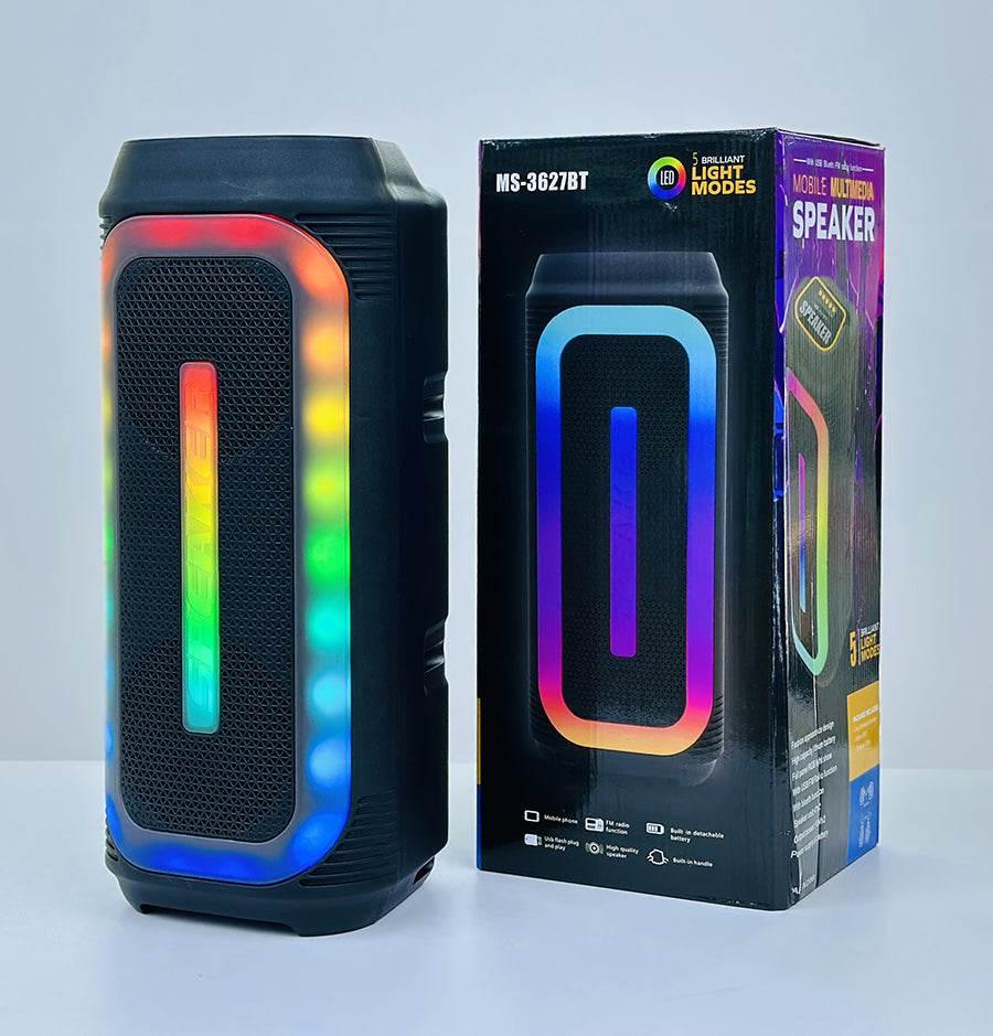 Ms-3627bt taşınabilir bluetooth hoparlör – çift 4 inç, rgb ışıklı, mikrofonlu