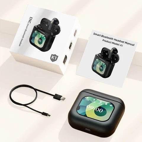 K1 dokunmatik amoled ekranlı ANC ENC kulak içi mikrofonlu 5,3v bluetooth kulaklık