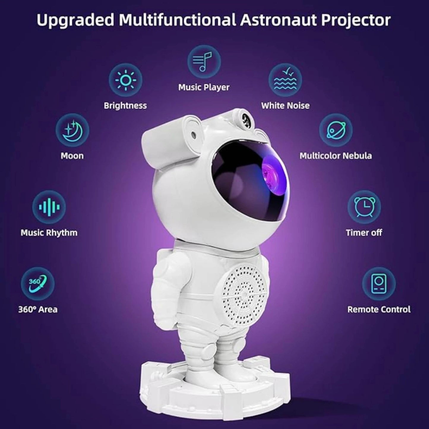 Astronot bluetooth hoparlör | gökyüzü ışık yansıtmalı, kumandalı, 360° döner gece lambası