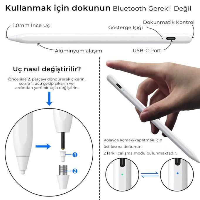 Universal dokunmatik stylus kalemi şarjlı ios android uyumlu