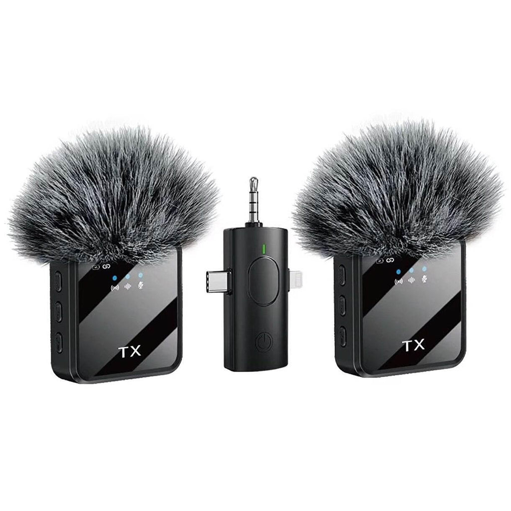 F11-2 kablosuz tx çift yaka mikrofonu | type-c + lightning + 3,5mm jak girişli | 3'ü 1 arada üniversal wireless mikrofon seti - G4A