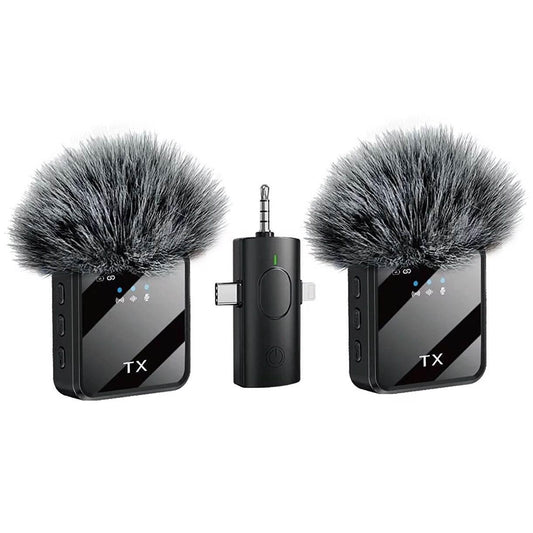 F11-2 kablosuz tx çift yaka mikrofonu | type-c + lightning + 3,5mm jak girişli | 3'ü 1 arada üniversal wireless mikrofon seti - G4A