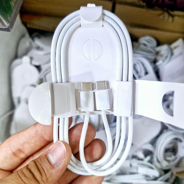 Kutusuz typeC to typeC hasır örgülü hızlı şarj destekli 1 metre şarj kablo iphone 16 pro max uyumlu