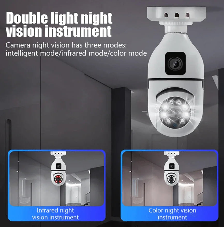 Wifi panorama Çift camera mikrofonlu 360 derece döner led ışıklı gece görüşlü full hd ampul kamera