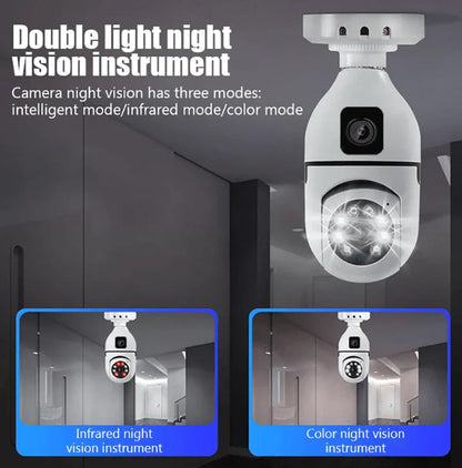 Wifi panorama Çift camera mikrofonlu 360 derece döner led ışıklı gece görüşlü full hd ampul kamera