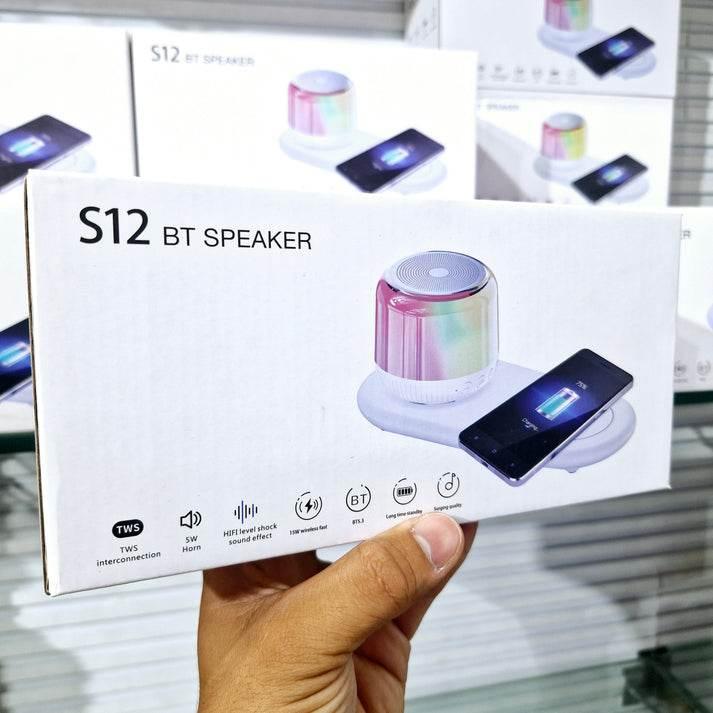 S12 bt speaker wirless kablosuz şarj özellikli 5w bluetooth hoparlör 15w kablosuz hızlı şarj ve rgb led gece ışıklı masa üstü bluetooth hoparlör | iphone & android uyumlu