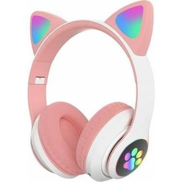 Stn28 kafa üstü led ışıklı hafıza kart destekli kedi bluetooth kulaklık