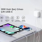 35w çift usb-c girişli ios android uyumlu hızlı şarj adaptör başlık