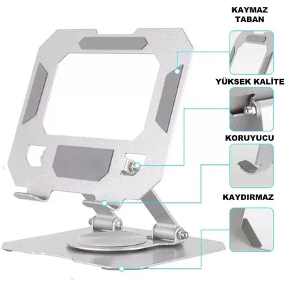 Foldable metal tablet stand | 360° döner, katlanabilir ayarlanabilir tutucu | tüm tablet modelleri ile uyumlu