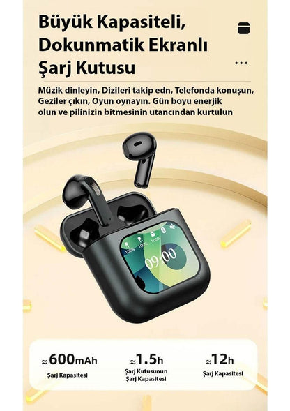 K1 dokunmatik amoled ekranlı ANC ENC kulak içi mikrofonlu 5,3v bluetooth kulaklık