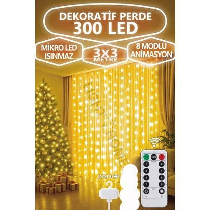 FİŞ'Lİ 3 metre 10*30 ledli perde led kanca asmalı ışık yılbaşı led ışık dekor lambası yılbaşı ağacı ışığı organizasyon led ışık Kumandalı 3 metre*10 şerit (her şerit 3 metre 30 led) PRİZ girişli - G5F