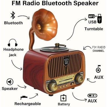 MD-1318BT nostaljik tasarımlı bluetooth hoparlör ve radyo.
