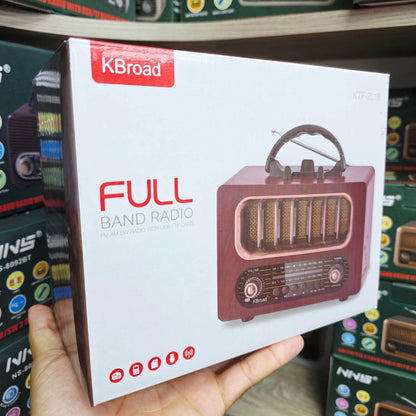 Kbroad full band radyo ahşap tasarım fm/am/sw/usb/tf destekli şarj edilebilir bluetooth hoparlör