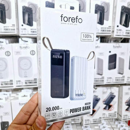 Forefo 20,000 mah powerbank | dahili type-c & lightning kablo | 22,5w hızlı şarj | led göstergeli | çift usb + type-c girişli taşınabilir şarj cihazı