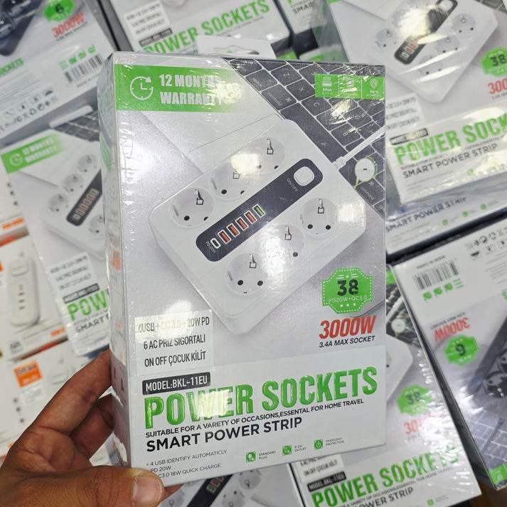 6 prizli 5 usb + 20w pd AC priz sigortalı on off çocuk kilitli dayanıklı 3000W