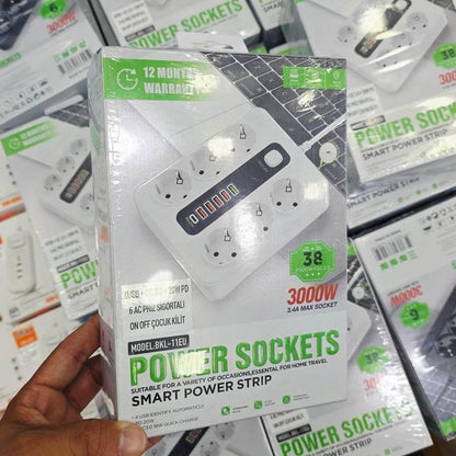 6 prizli 5 usb + 20w pd AC priz sigortalı on off çocuk kilitli dayanıklı 3000W
