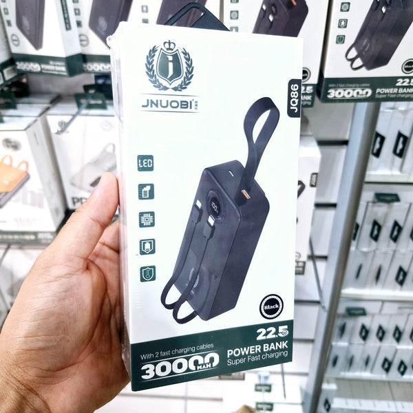 30,000 mah kendisinden lightning typec kablolu hızlı 22,50w destekli led göstergeli typec usb çıkışlı powerbank jq-86