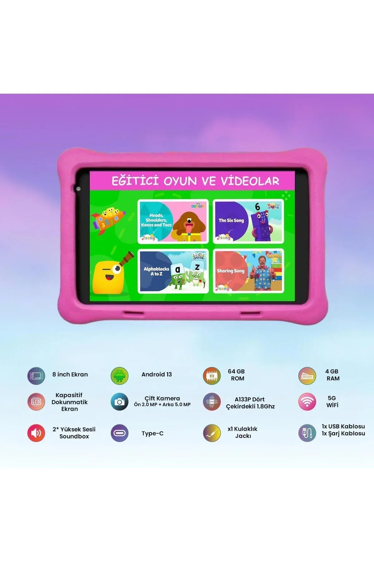 Ccıt 7" kids tablet & kulaklık seti - 4gb ram, 128gb hafıza, android 10, zoom destekli, çocuklara özel eğitim tableti