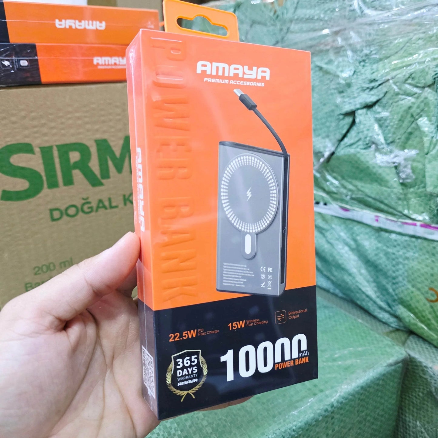 22,5W 10000 mah hızlı şarj destekli kendisinde typec kablolu magsafe 15w kablosuz şaarj destekli powerbank wfd33