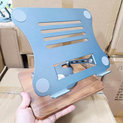 Ahşap tabanlı metal 360 derece döner ayarlanabilir yükseklik laptop ve tablet tutucu masaüstü standı Vip