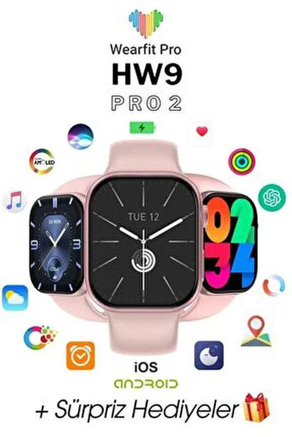 Hw9 pro2 amoled ekranlı 45mm anahtarlık hediyeli ios android uyumlu akıllı saat