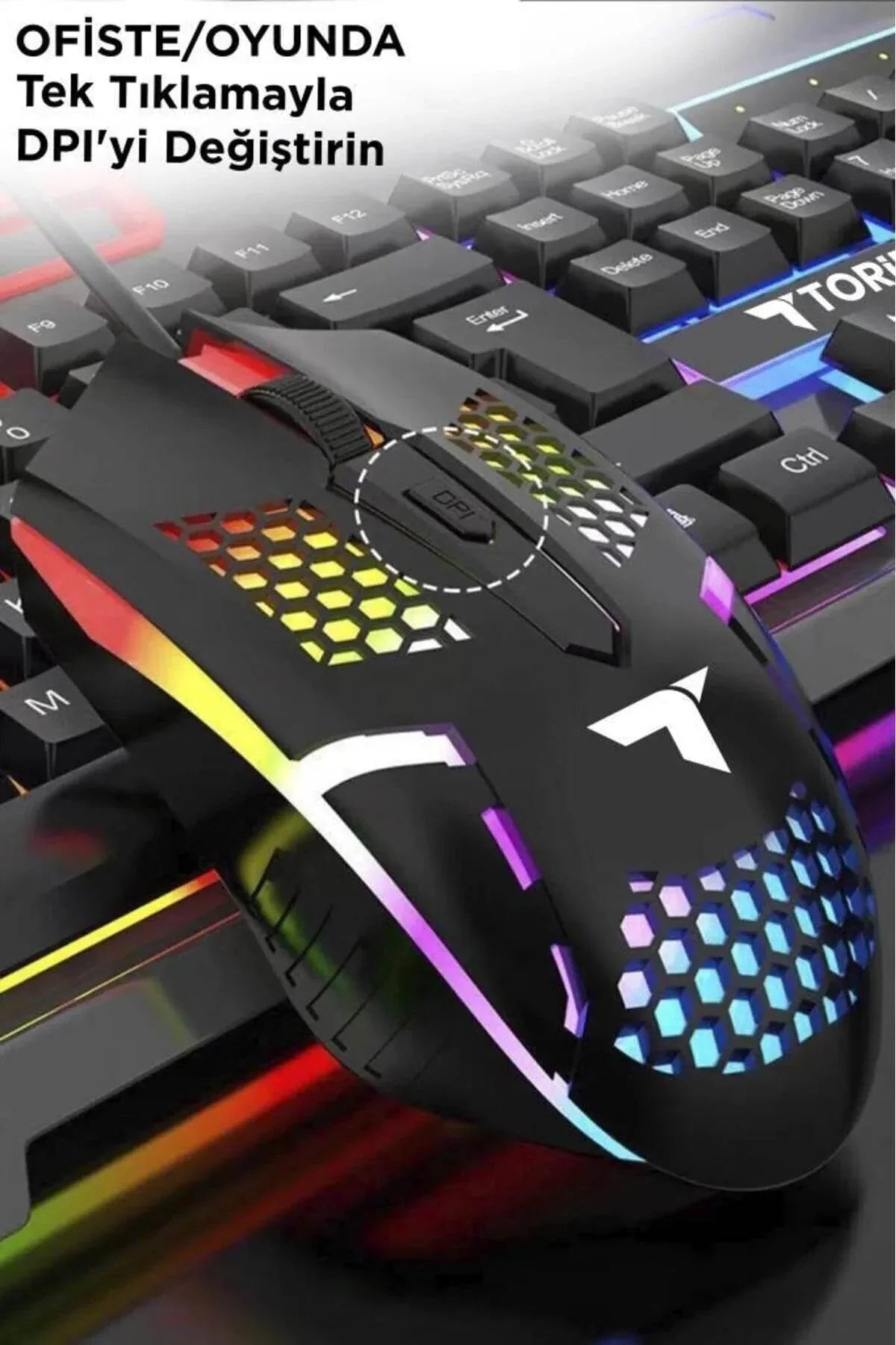 Rgb gaming mouse & keyboard set - renkli led ışıklı oyun seti tmk-06