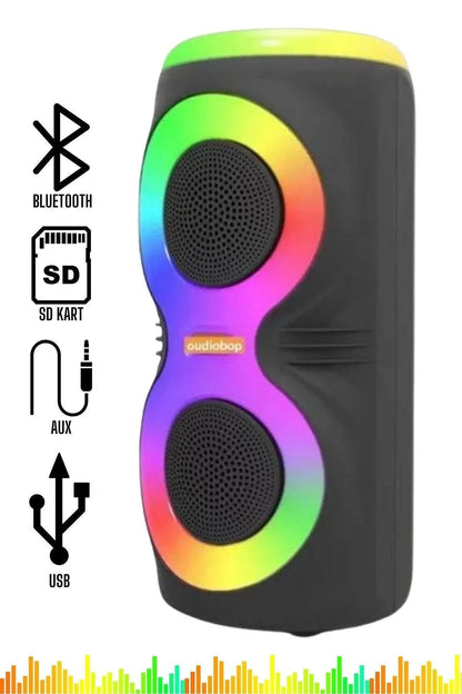 Ms-3637bt ışıklı bluetooth hoparlör – çift 4 inç, mikrofonlu, taşınabilir