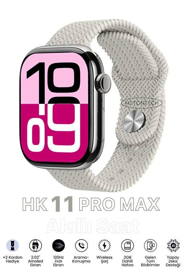 Hk11 pro max amoled ekranlı 45mm çift kordonlu ios android uyumlu akıllı saat