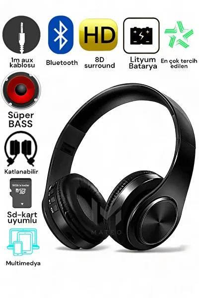 P39 hafıza kartı aux destekli 5,0v bluetooth kafa üstü kulaklık