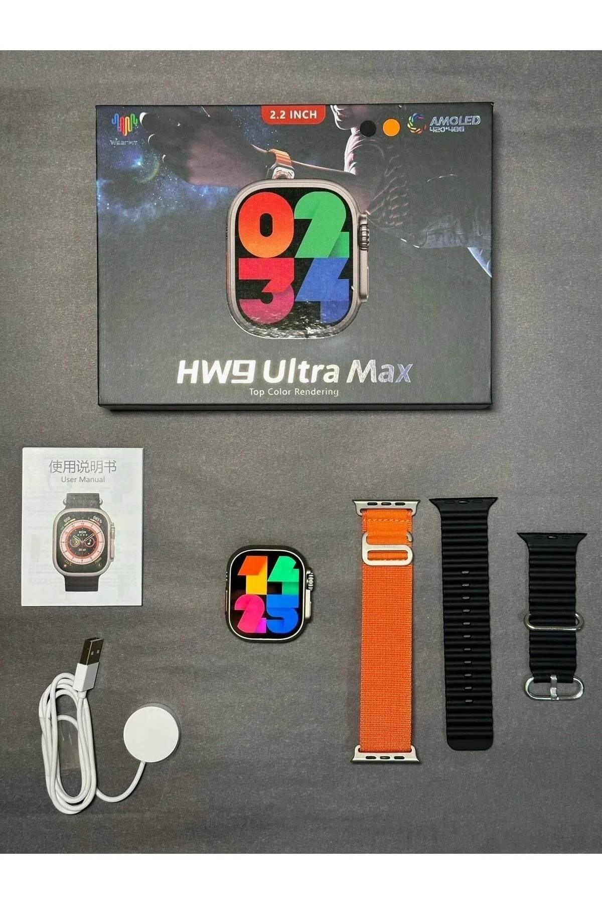 Hw9 ultra2 49mm amoled ekranlı 3 kordonlu ios android uyumlu akıllı saat