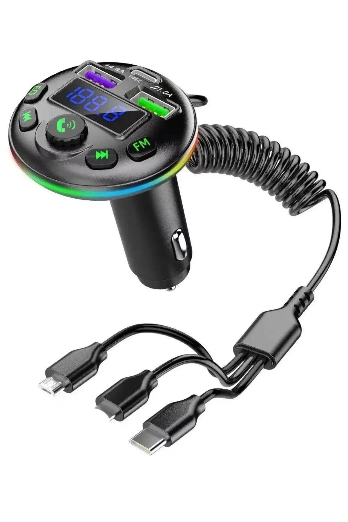Araç içi bluetooth fm transmitter - micro typec lightning 3ü1 arada - pd 20-36w hızlı şarj, usb müzik çalar, hands-free arama g14