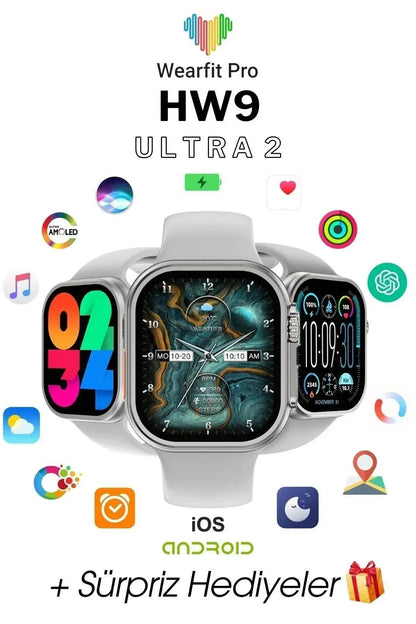 Hw9 ultra2 49mm amoled ekranlı 3 kordonlu ios android uyumlu akıllı saat