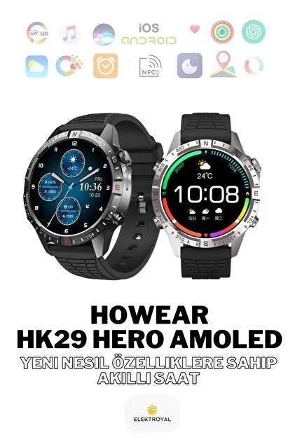 HK29 Hero Amoled Ekran Yuvarlak Akıllı Saat Navigasyon Bluetooth Çağrı Android Ios Uyumlu Saat