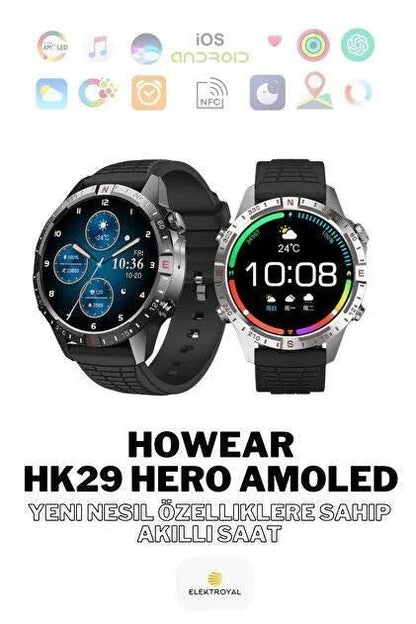 HK29 Hero Amoled Ekran Yuvarlak Akıllı Saat Navigasyon Bluetooth Çağrı Android Ios Uyumlu Saat