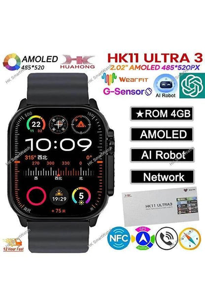 Hk 11 ultra3 amoled 49mm 2,02inç ios android uyumlu akıllı saat