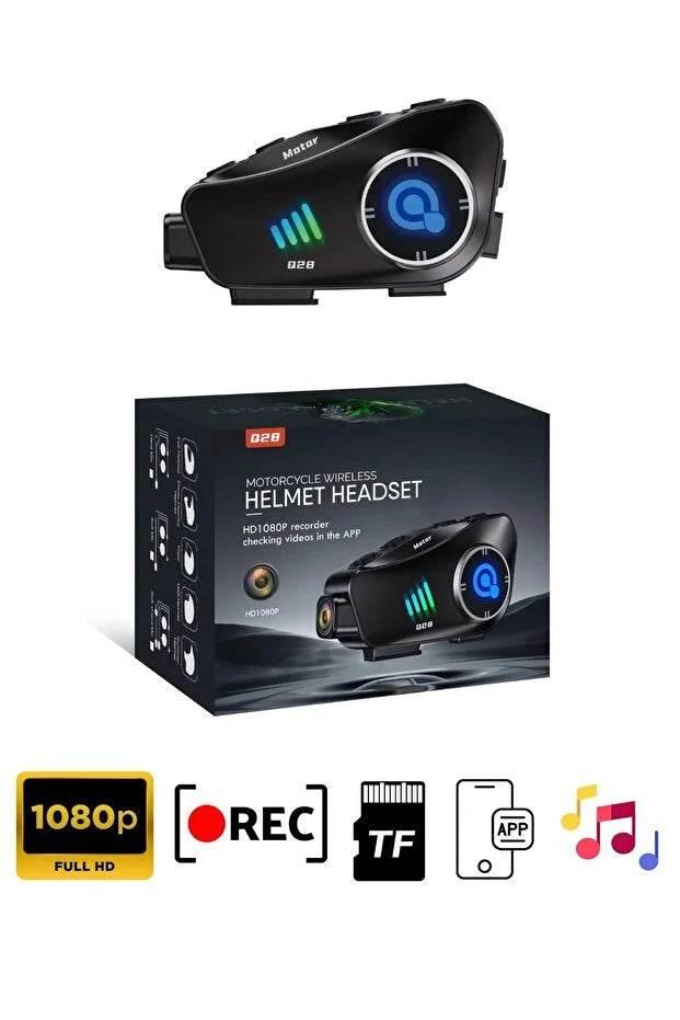 Q28 1080P kameralı Intercom +32GB SD Kartlı Bluetooth Motorsiklet Kask Kulaklığı İnterkom su geçirmez - G6O