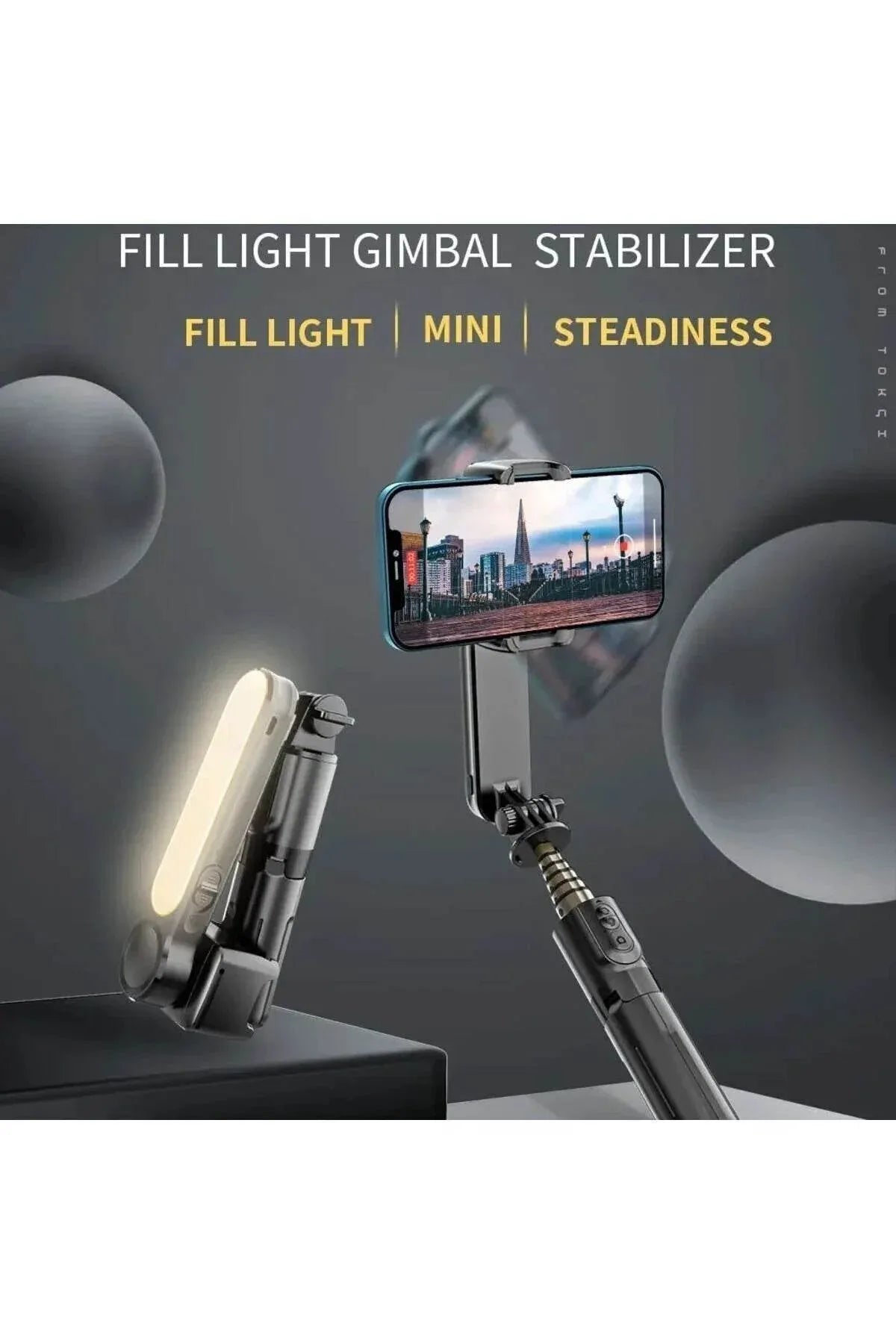 L09 mini gimbal tripod | ışıklı, sabitleyici, kumandalı, ayarlanabilir ayaklı, taşınabilir telefon tutucu