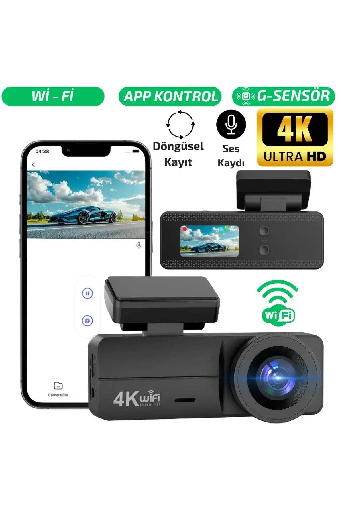 F8 4K Ultra Hd Ekranlı Ön Kamera Video Kaydedici Araç Kamerası Wi-Fi, IR Gece Görüşü, APP Kontrol DashCam