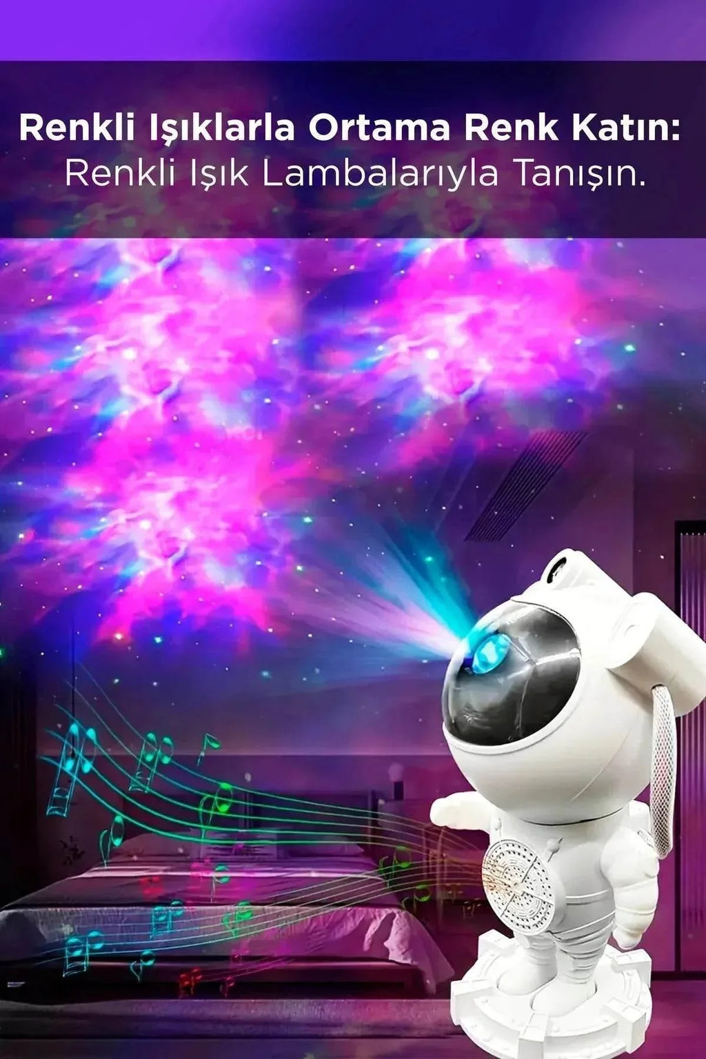 Astronot bluetooth hoparlör | gökyüzü ışık yansıtmalı, kumandalı, 360° döner gece lambası