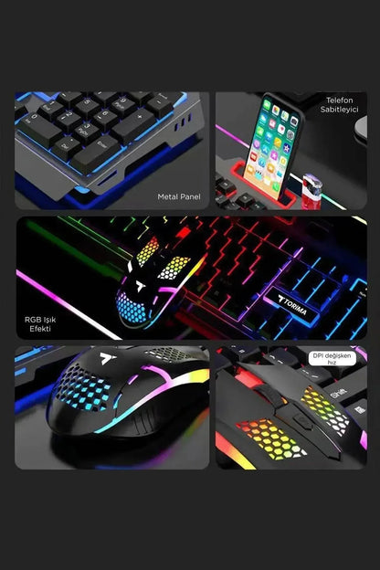 Rgb gaming mouse & keyboard set - renkli led ışıklı oyun seti tmk-06