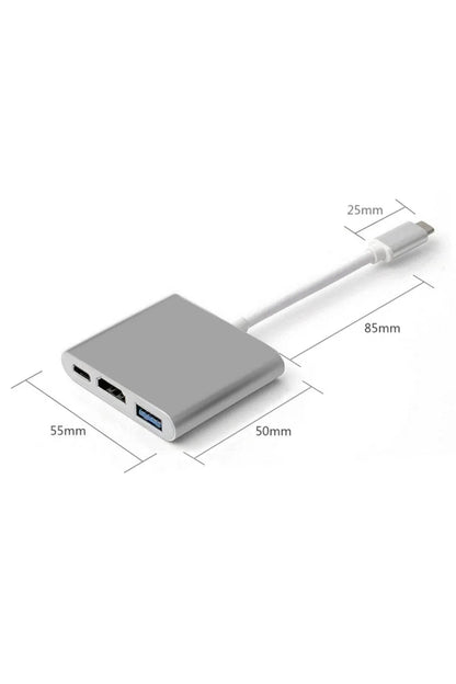 Type-c - hdmı üçü bir arada 4k adaptör kablosu – type-c'den hdmı ve usb'ye dönüştürücü