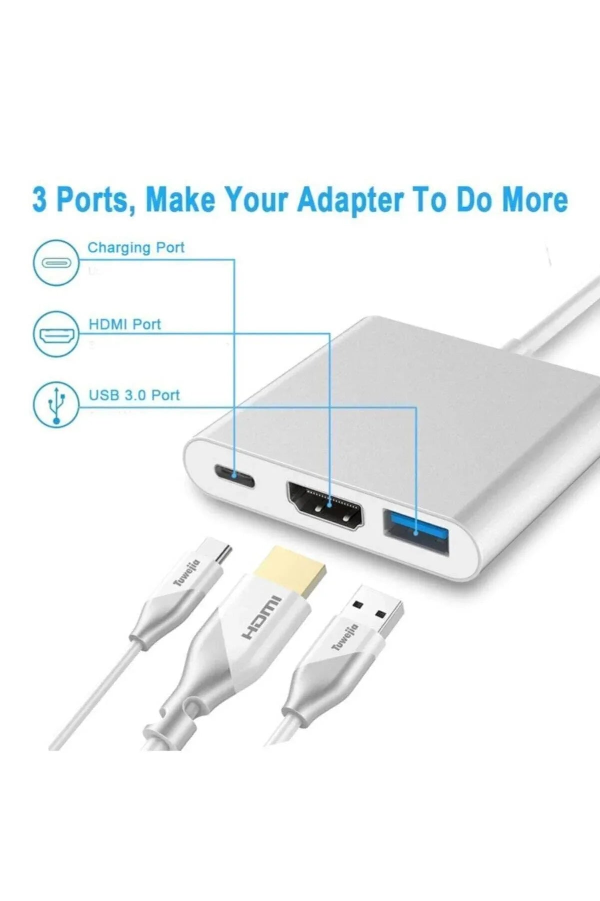 Type-c - hdmı üçü bir arada 4k adaptör kablosu – type-c'den hdmı ve usb'ye dönüştürücü