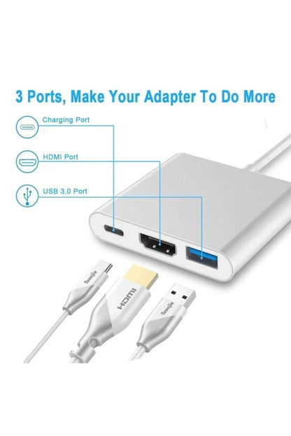 Type-c - hdmı üçü bir arada 4k adaptör kablosu – type-c'den hdmı ve usb'ye dönüştürücü