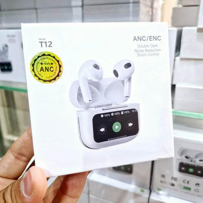 Ekranlı Airpods 4,nesil anc dokunmatik bluetooth kulaklık t12