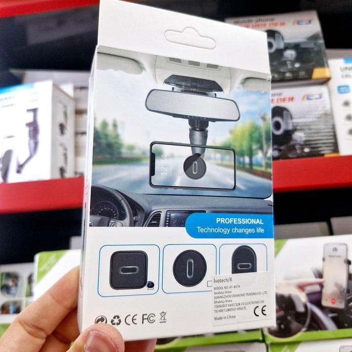 Rt-807 universal araç içi telefon tutucu | dikiz aynasına takılan, mıknatıslı, 360° ayarlanabilir klipsli sistem