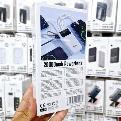 Forefo 20,000 mah powerbank | dahili type-c & lightning kablo | 22,5w hızlı şarj | led göstergeli | çift usb + type-c girişli taşınabilir şarj cihazı