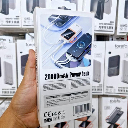 Forefo 20,000 mah powerbank | led seviye göstergeli | çift usb çıkışlı | yüksek hızlı şarj | taşınabilir şarj cihazı